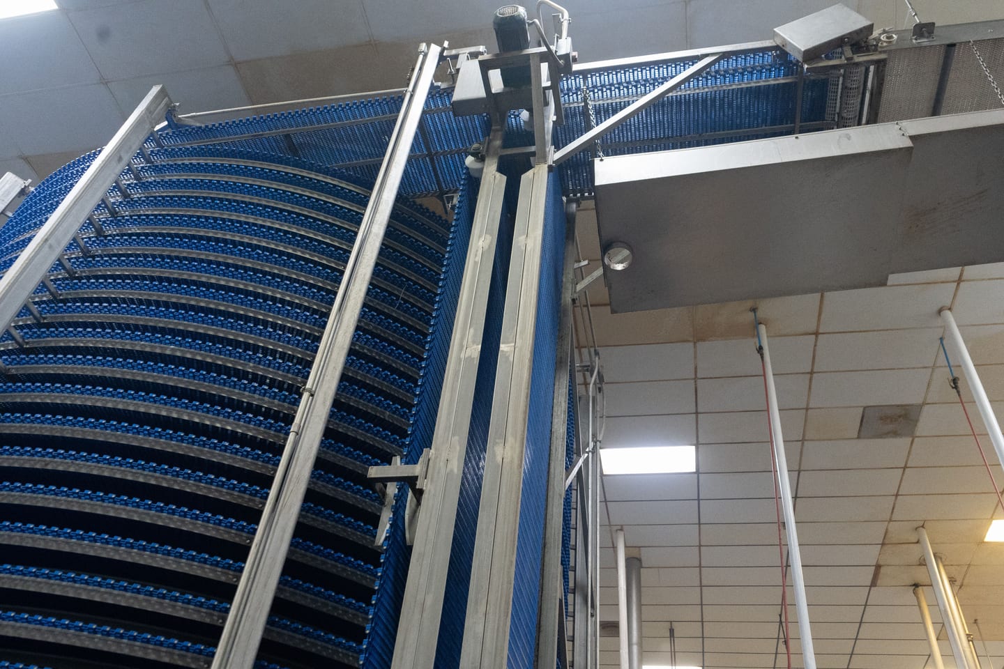 Vertical conveyor levels in a bakery cooling system